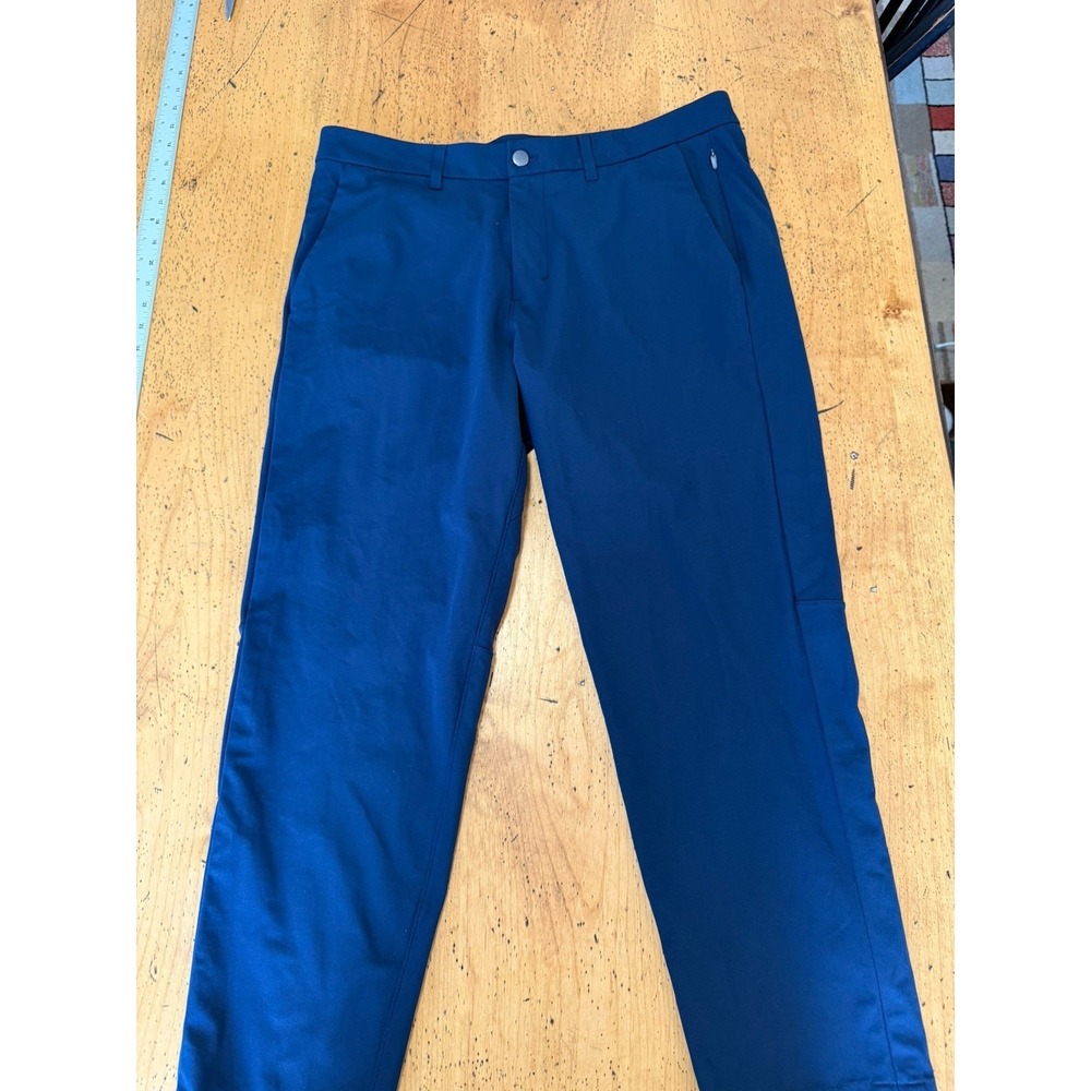 Lululemon Mens ABC Commission Pants Navy Blue Technical Stretch 34x27 Chino